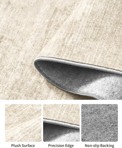 Art&Tuft Hallway Runner Rug - 2x6 Runner Rug No Slip Low-Pile Rugs Runners, Soft Distressed Washable Carpet Runner for Hallways Bedroom Bathroom Kitchen Laundry Living Room, Beige