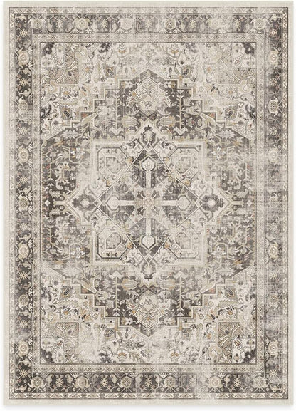RUGGABLE Washable Vintage Area Rug – Kamran Hazel 5x7, Stain-Resistant, Non-Slip – Medium Machine Washable Rugs for Living Room, Bedroom, Hallway, Entryway & Office–with Cushioned Pad