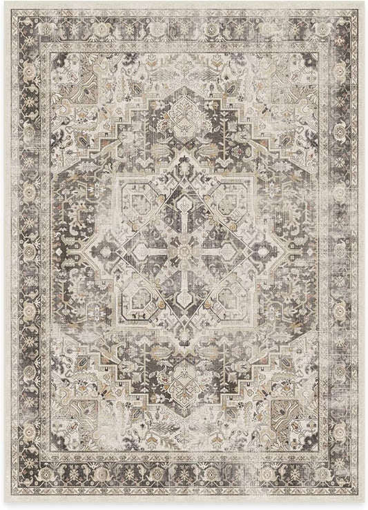 RUGGABLE Washable Vintage Area Rug – Kamran Hazel 5x7, Stain-Resistant, Non-Slip – Medium Machine Washable Rugs for Living Room, Bedroom, Hallway, Entryway & Office–with Standard Pad