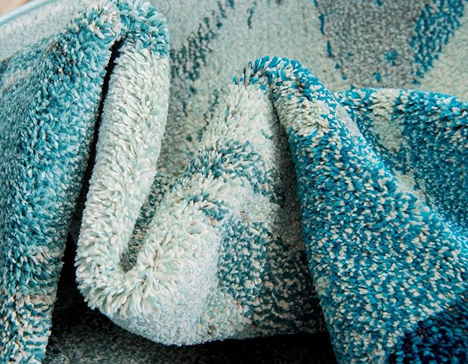 Unique Loom Positano Collection Coastal Modern Fish Light Blue Area Rug (9' x 12')