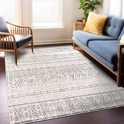Rugshop Geometric Boho Area Rug – Gray Tribal Pattern, Perfect for Living Room, Bedroom, Office, 3'3" x 5'