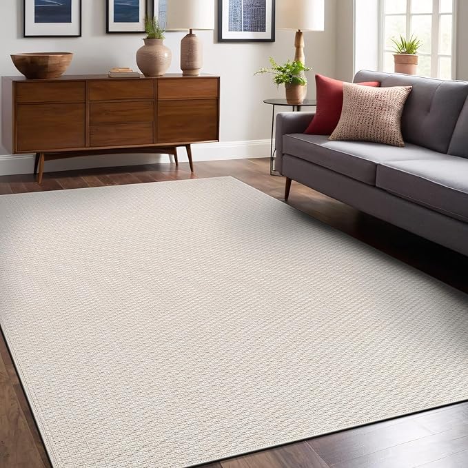 Easy Jute Rugs 5x7 White Color Living Room Indoor Outdoor Area Rug for Patio Farmhouse and Kitchen Rug High Traffic Easy to Clean Washable Solid Boho Woven Design Outside Carpet (5 x 7)