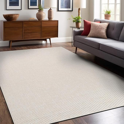 Easy Jute Rugs 5x7 White Color Living Room Indoor Outdoor Area Rug for Patio Farmhouse and Kitchen Rug High Traffic Easy to Clean Washable Solid Boho Woven Design Outside Carpet (5 x 7)