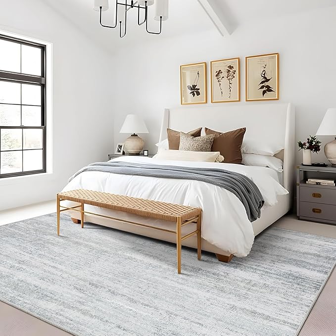 MUJOO 8x10 Area Rugs,Washable Rugs for Living Room Bedroom Dining Room,Modern Abstract Large Non Slip Carpet Indoor,Low Pile Throw Rug Accent Neutral Grey