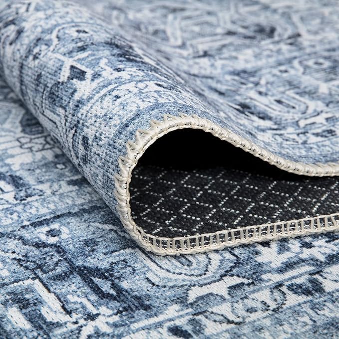 Bloom Rugs Washable Non-Slip 8' x 10' Rug - Ivory/Denim Blue Traditional Medallion Area Rug for Living Room, Bedroom, Dining Room, and Kitchen - Exact Size: 8' x 10'