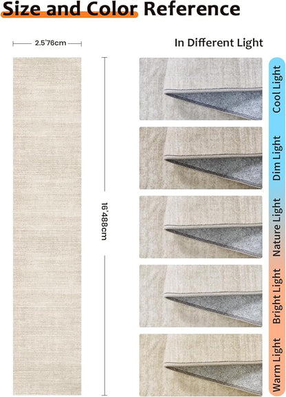 Art&Tuft Non-Slip Runner Rug - 2.5x16 Runner Rug Washable Low-Pile Rugs Runners, Soft Distressed Carpet Runner for Bedroom Bathroom Kitchen Laundry Living Room, Beige