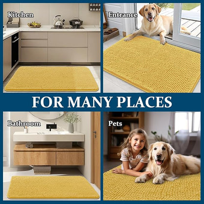 OLANLY Dog Door Mat for Muddy Paws 47x20, Absorbs Moisture and Dirt, Absorbent Non-Slip Washable Doormat, Quick Dry Chenille Mud Mat for Dogs, Entry Indoor Entryway Carpet for Inside Floor, Yellow