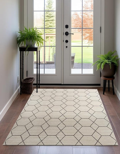 Unique Loom Trellis Frieze Collection Area Rug - Geometric (5' 1" x 8', Ivory/ Gray)