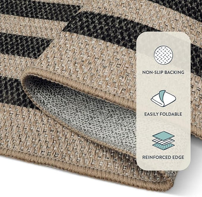 Lahome Modern Geometric Easy Jute Entryway Rug, 4x6 Black Washable Carpet for Bedroom Contemporary Thin Living Room Patio Rug, Farmhouse Non Slip Indoor Outdoor Carpet for Dining Room Backyard