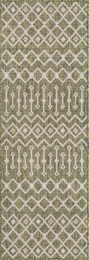 Unique Loom Outdoor Trellis Collection Area Rug - Tribal Trellis (2' 7" x 10' Runner Green/Natural)