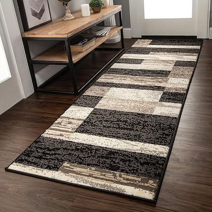 Superior Rockwood 3 Piece Indoor Area Rug Set, Jute Backing, Modern Color Block Decor for Hallway, Entry, Office, Kitchen, Living Room Floors, Plush Rugs, 2' 7" x 8', 5' x 8', 8' x 10', Chocolate