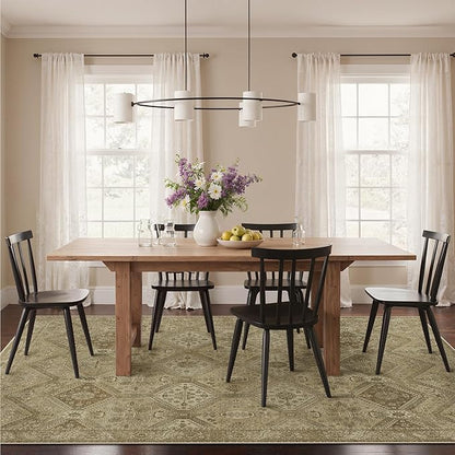 Bavni 8x10 Area Rugs for Living Room, Machine Washable Rug Non Slip, Vintage Chenille Distressed Print Carpet, Large Low Pile Ultra-Thin Lightweight Rugs for Bedroom, Dining Room, Office, Nut Brown