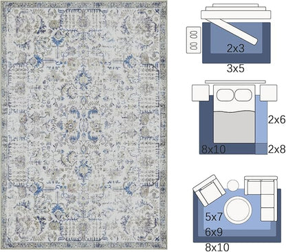 jinchan Kalen Runner Rug 3x10 Washable Area Rug Soft Vintage Indoor Floor Cover Thin Retro Distressed Blue Multi Carpet Floral Print Country Non Slip for Bathroom Kitchen Bedroom Living Room