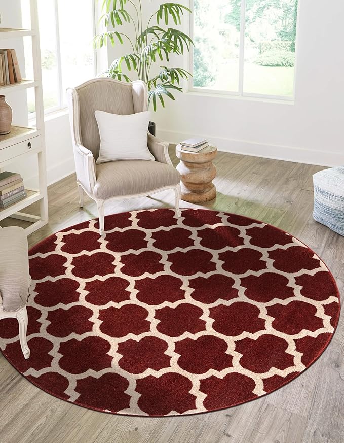 Rugs.com Lattice Collection Rug – 3 Ft Round Dark Terracotta Medium-Pile Rug Perfect for Kitchens, Dining Rooms