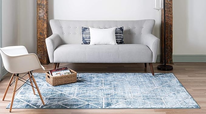 Rugs.com Lattice Trellis Collection Rug – 6' x 9' Blue Low-Pile Rug Perfect for Living Rooms, Large Dining Rooms, Open Floorplans