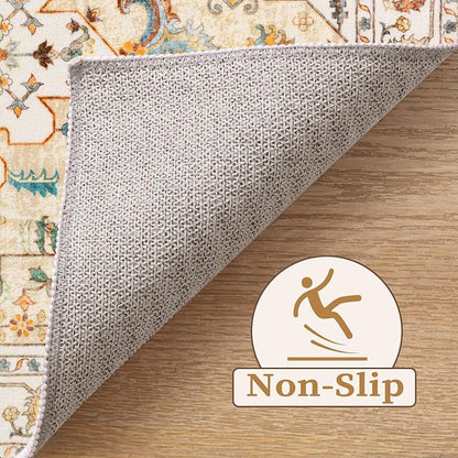 SERISSA Boho Rugs for Entryway, 2x3 Light Yellow Entryway Rug Non-Slip Washable Small Area Rug, Ultra Soft Vintage Low-Pile Indoor Door Mat Floor Carpet for Entrance Bedroom Kitchen Bathroom