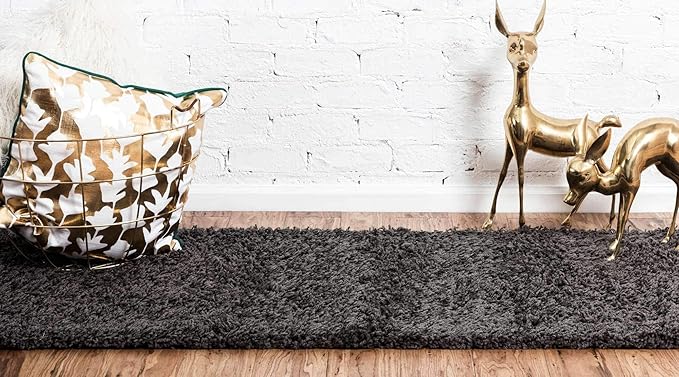 Unique Loom Solid Shag Collection Area Rug (2' 6" x 13' 1" Runner, Graphite Gray)
