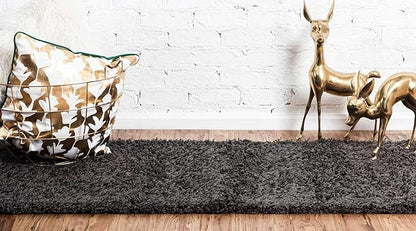 Unique Loom Solid Shag Collection Area Rug (2' 7" x 10' Runner, Graphite Gray)