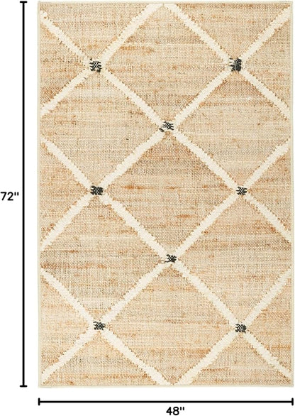Dash and Albert Kali Machine Washable Area Rug - 4' x 6' Natural - Diamond Accent Rug - Anti-Slip Backing, Lightweight, Machine Washable, High Traffic Areas Kitchen, Mudroom, Laundry Room