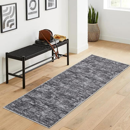 RUGSREAL Hallway Runner Rug 2.5x10 Long Kitchen Runner Rug with Rubber Backing Low Pile Stain Resistant Entryway Carpet Washable Modern Solid Color Mat for Living Room Bedroom, Dark Grey