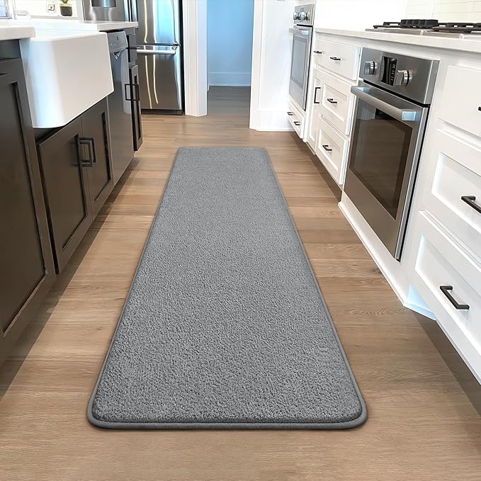 Runner Rug for Hallway, 2x8 Feet Non-Slip Washable Grey Long Area Rug Runners for Hallways Bedroom, Soft Modern Comfy Memory Foam Runner Rugs Indoor Carpet for Kitchen Entrance Living Room