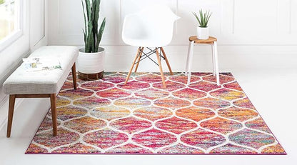 Rugs.com Lattice Frieze Collection Rug – 10' Square Multi Medium Rug Perfect for Living Rooms, Kitchens, Entryways