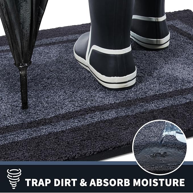 PURRUGS Dirt Trapping Door Mat 24" x 70", Non-Slip/Skid Machine Washable Entryway Rug, Shoes Scraper, Area Rug, Super Absorbent Welcome Mat for Muddy Wet Shoes and Paws, Bluish Grey & Charcoal