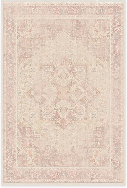 RUGGABLE Washable Area Rug – Kamran Soft Pink 6x9, Stain-Resistant, Non-Slip – Medium Machine Washable Rugs for Living Room, Bedroom, Hallway, Entryway & Office–with Cushioned Pad