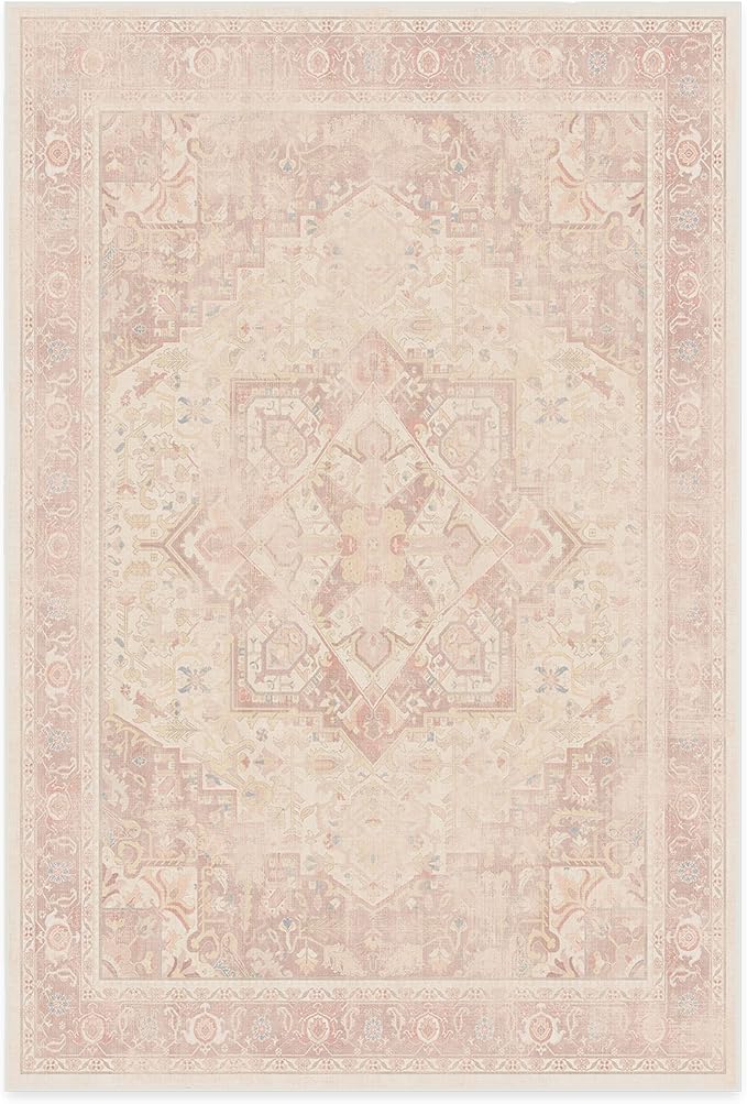 RUGGABLE Washable Area Rug – Kamran Soft Pink 6x9, Stain-Resistant, Non-Slip – Medium Machine Washable Rugs for Living Room, Bedroom, Hallway, Entryway & Office–with Standard Pad