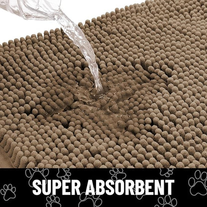 Smiry Dog Door Mat for Muddy Paws, Absorbent Dirt Trapper Non Slip Quick Dry Washable Chenille Mat for Mud Dogs, Entry Rug for Indoor and Outdoor (48x30 Inches, Camel and Black)