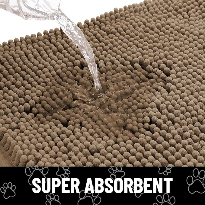 Smiry Dog Door Mat for Muddy Paws, Absorbent Dirt Trapper Non Slip Quick Dry Washable Chenille Mat for Mud Dogs, Entry Rug for Indoor and Outdoor (30x20 Inches, Camel and Black)