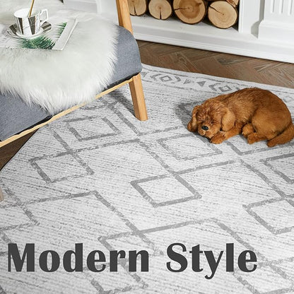 jinchan Hallway Runner Rug 2x10 - Moroccan Kitchen Machine Washable Runner Rug Modern Geometric Soft Faux Wool Ultra-Thin Low-Pile Non-Slip Carpet for Laundry Room Bedroom Farmhouse (2x10ft, Grey)