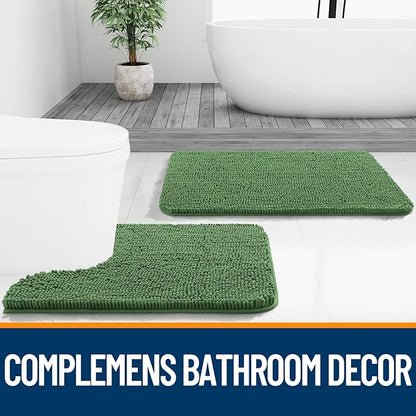 OLANLY Toilet Rugs U-Shaped 24x20, Extra Soft Absorbent Chenille Contour Bathroom Rugs for Toilet, Dry Quickly, Machine Washable, Non-Slip Bath Mat, Olive Green