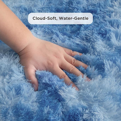 Andency 8x10 Area Rugs for Living Room, Non-Slip Fluffy Soft Large Shag Bedroom Carpet, Tie-Dyed Blue Big Indoor Thick Nursery Rug for Kids Dorm Home Decor Aesthetic
