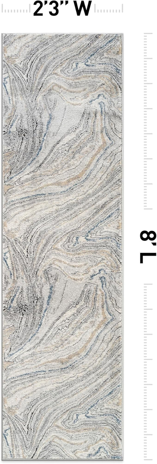 Rugshop Marble Swirl Distressed Gray Area Rug Modern Indoor Rug for Living Room, Bedroom, or Dining 2' 3" x 8' Runner Ideal for Hallway, Kitchen, Entryway, or Behind The Sofa