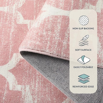 Lahome Nursery Rug 5x7 Area Rugs for Living Room,Washable Pink Rugs for Bedroom Girls,Soft Low-Pile Indoor Floor Boho Carpet for Kids Playroom Dorm
