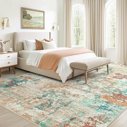 6x9 Christmas Area Rug Living Room Rugs - Washable Neutral Modern Abstract Soft Thin Large Rug Indoor Floor No Slip Rug Carpet for Bedroom Under Dining Table Home Office Decor - Colorful