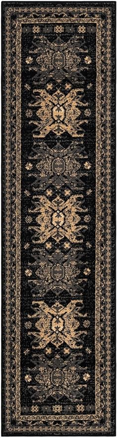 Unique Loom Taftan Collection Border Geometric Tribal Inspired Design Area Rug (2' 2 x 8' 2 Runner, Black/ Gray)