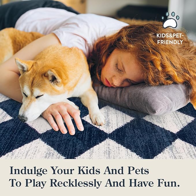 Lahome Checkered Washable Runner Rug,2x6 Rug Runners for Hallways Non Slip,Blue Kitchen Runner Rug,Moroccan Trellis Soft Low Pile Carpet Runners for Entryway Laundry Room Bathroom(2'x6',Blue)