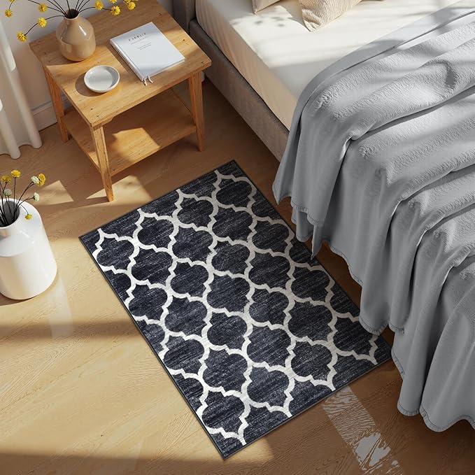 Lahome Black Entry Rug - 2x3 Washable Rugs Kitchen Rug Non-Slip Small Area Rug Throw Rugs Floor Carpet for Door Mat Indoor Entrance Entryway Bedrooms Laundry Room Decor (2’ X 3’, Black)