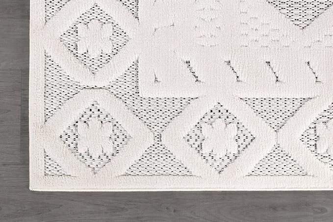 Modern Micro Loop Indoor Area Rugs for Living Room Bedroom Kitchen Geometric Trellis White 9x12 Luxury Durable Low and High Pile Non-Shedding Stain Resistant Soft Area Carpet 9 x 12