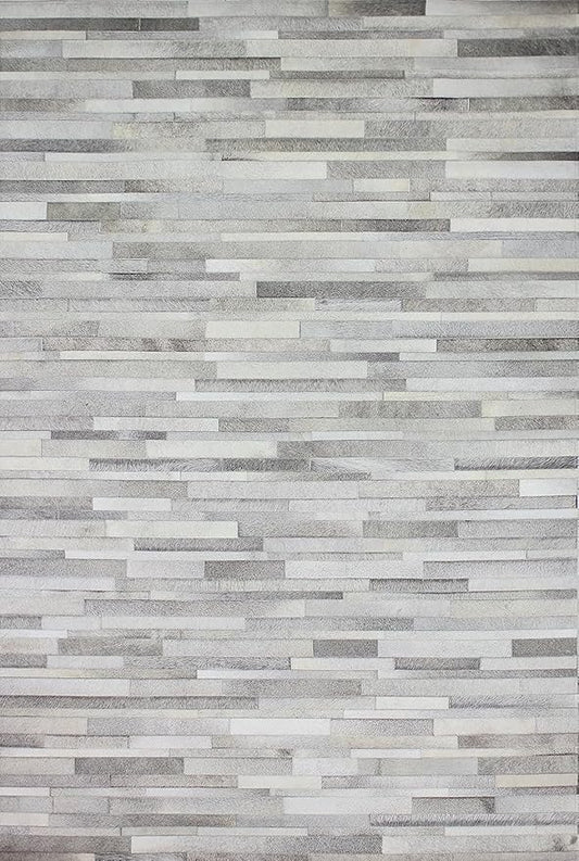 Cowhide Leather Rug for Living Room 5x8 Natural Leather Silver Rug Modern Stripes Style Floor Carpet for Home Decor | Superior Indoor Area Rug