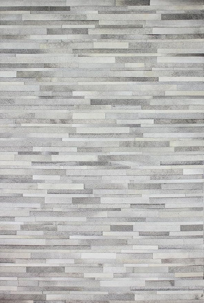 Cowhide Leather Rug for Living Room 6x9 Natural Leather Rug Modern Stripes Style Floor Carpet for Home Decor | Superior Indoor Area Rug Silver