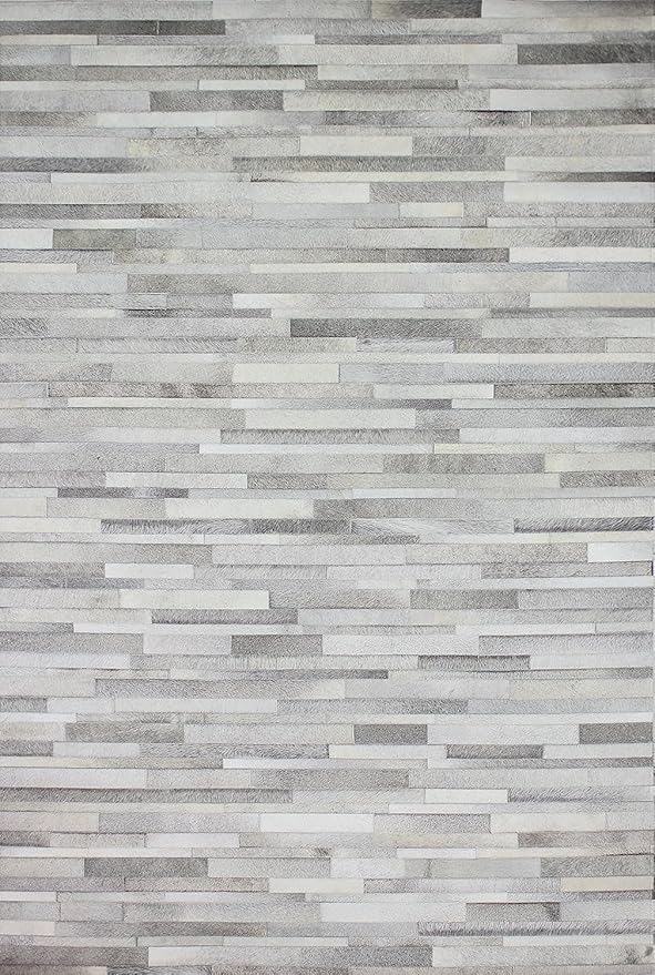 Cowhide Leather Rug for Living Room 9x12 Natural Leather Rug Silver Modern Stripes Style Floor Carpet for Home Decor | Superior Indoor Area Rug