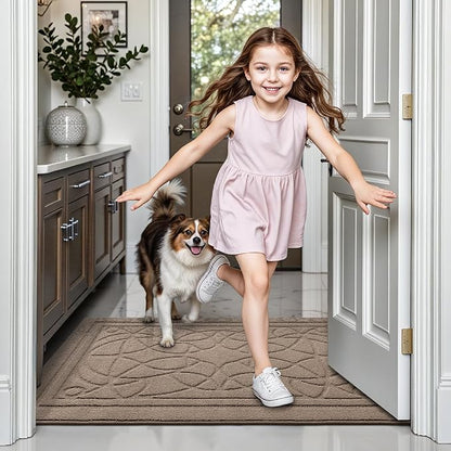 LUMI Door Mat Indoor Entrance 48"x72", Front Welcome Mat with Non-Slip Rubber Backing, Low Profile Dirt Trapper Inside Doormat for Entrance, Garage, Patio, Beige