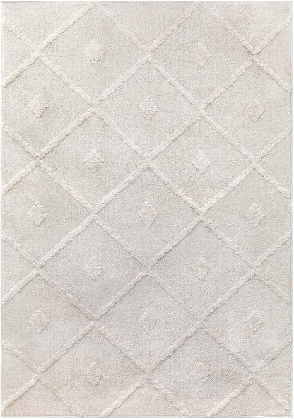 Antep Rugs Palafito 6x9 Geometric Shag Diamond High-Low Pile Textured Indoor Area Rug (Beige, 6'7" x 9')