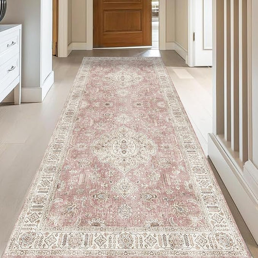 Washable Runner Rugs for Entrance 2x6 Non-Slip Hallway Runner Rugs Vintage Runners for Bedside Pink