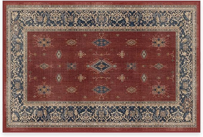 RUGGABLE Washable Vintage Area Rug – Verena Amber Red 2x3, Stain-Resistant, Non-Slip – Small Machine Washable Rugs for Living Room, Bedroom, Hallway, Entryway & Bathroom–with Standard Pad