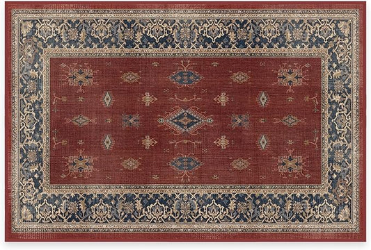RUGGABLE Washable Vintage Area Rug – Verena Amber Red 2x3, Stain-Resistant, Non-Slip – Small Machine Washable Rugs for Living Room, Bedroom, Hallway, Entryway & Bathroom–with Standard Pad