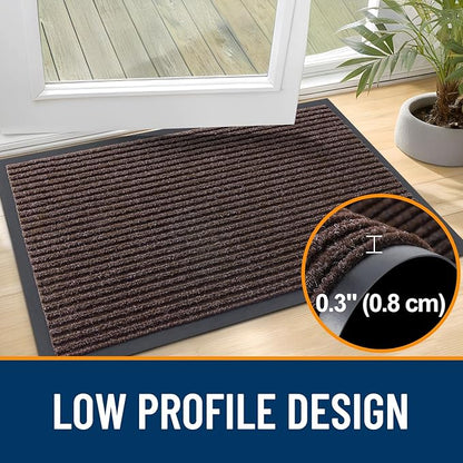 OLANLY Front Door Mat Indoor Outdoor Entrance, Waterproof Heavy Duty Doormat, Fade Resistant, Low Profile, Easy Clean Patio Porch Welcome Floor Mats for Entry, 47x30, Tan